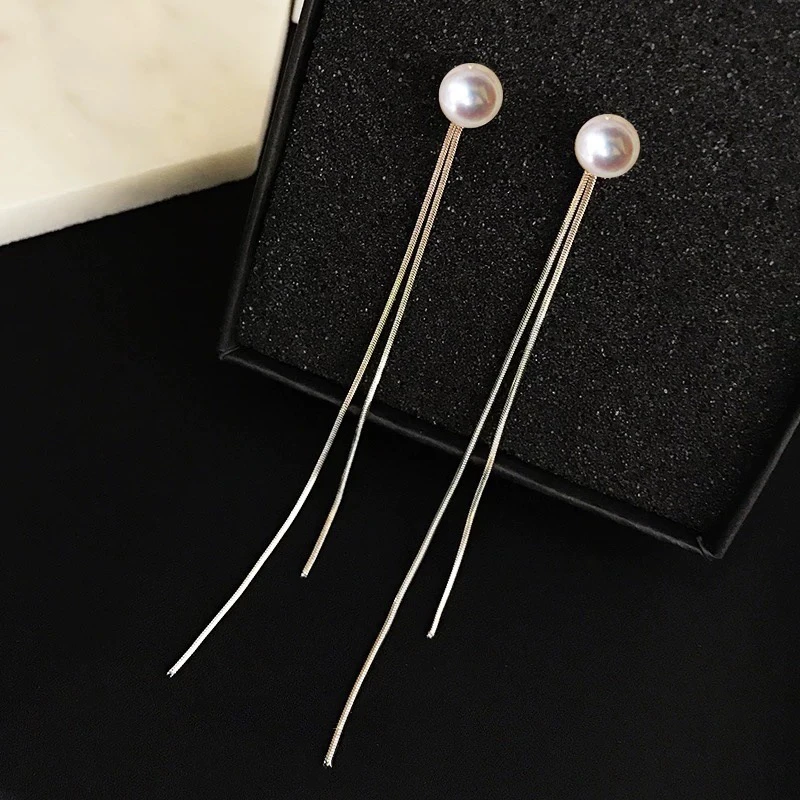 非金属仿珍珠耳饰 流苏耳线长款小众耳环简约时尚百搭气质轻奢