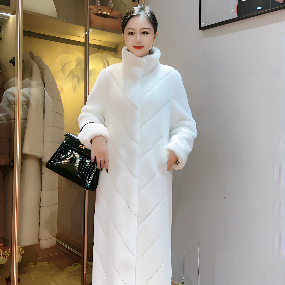 2024冬施施专属气质时尚高级感中长款加厚皮毛一体外套90111