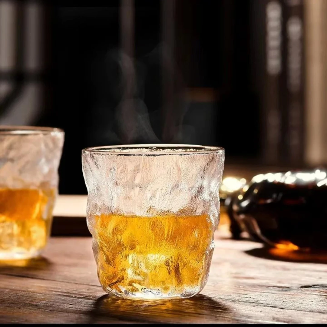 日式风冰川杯树纹杯260ml4只装玻璃杯冰川纹喝水杯