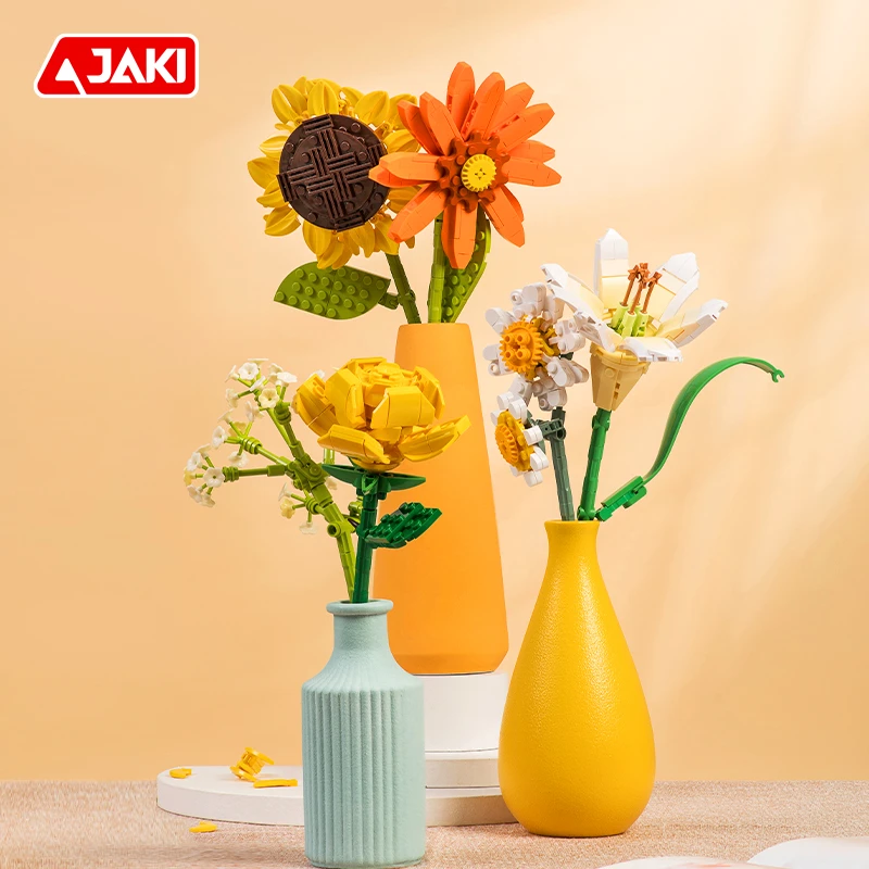 JAKI佳奇积木仿真花创造组合桌面摆件生日礼物送女友情人节礼物