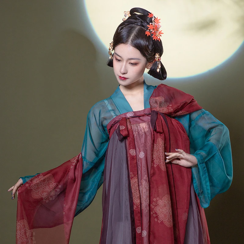 摸鱼儿【盛唐夜宴】唐制复原款齐胸衫裙印花绣花原创汉服 一片式