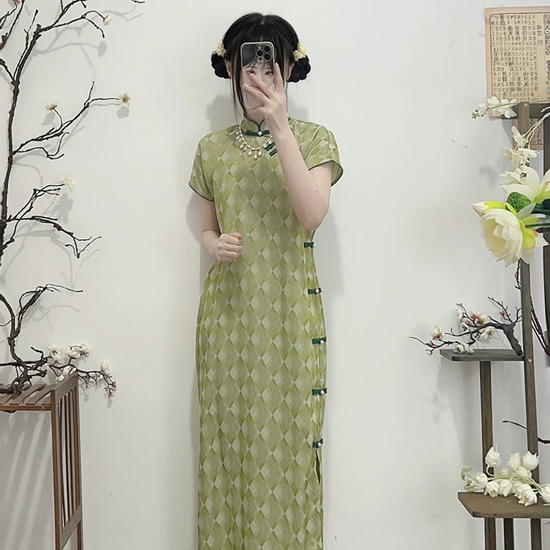 摸鱼儿【凌芳阁】1930 民国风改良复古宽松显瘦旗袍长款汉服绿色