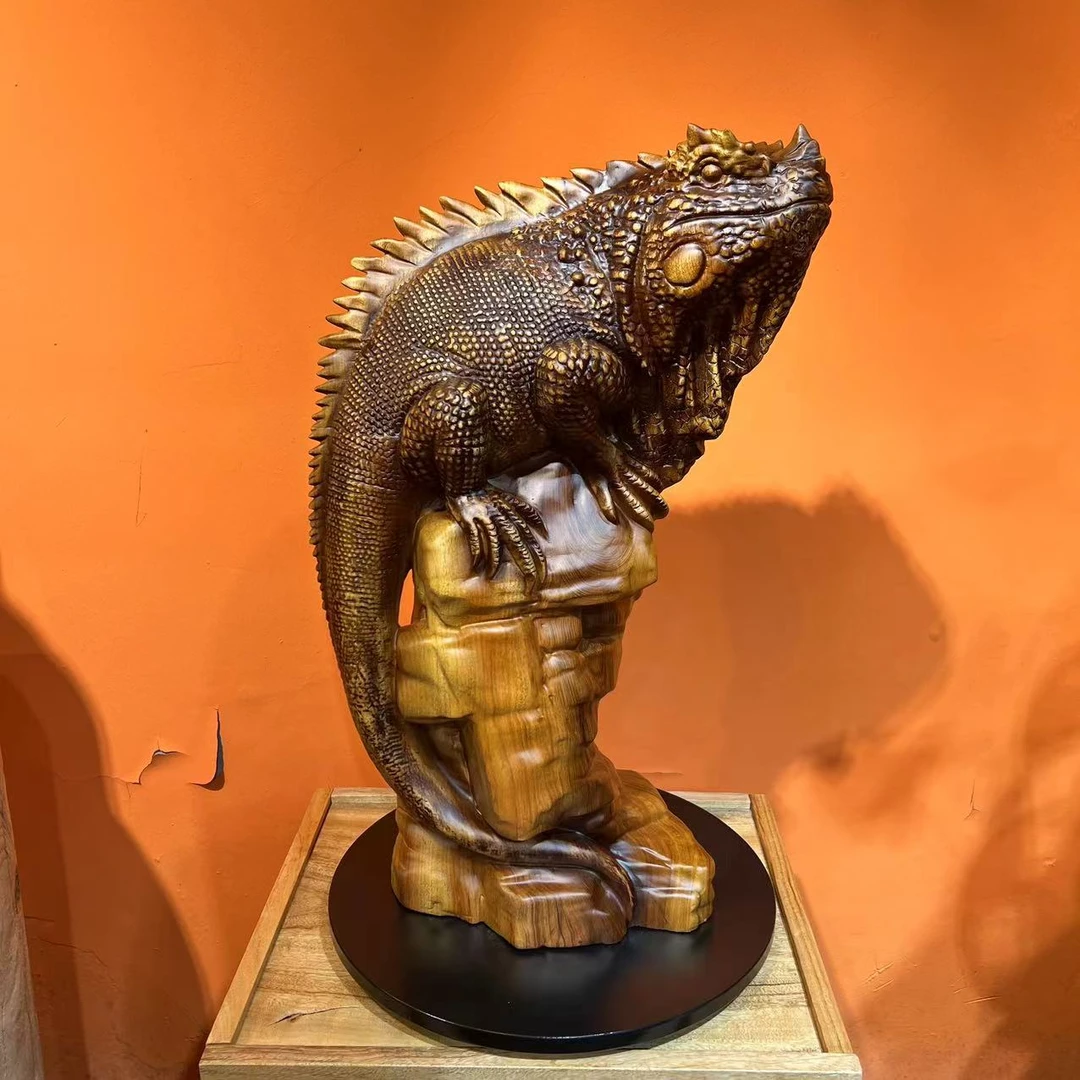 香樟木全实木蜥蜴创意摆件装饰摆件摆设动物雕刻玄关中式
