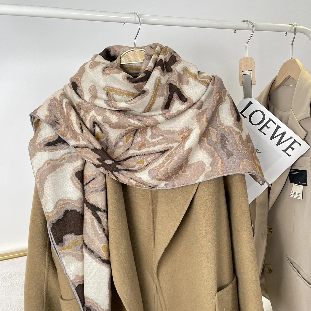 【双面丝毛】流沙桑蚕丝羊毛时尚百搭气质双色冬季丝巾 (尺寸135)