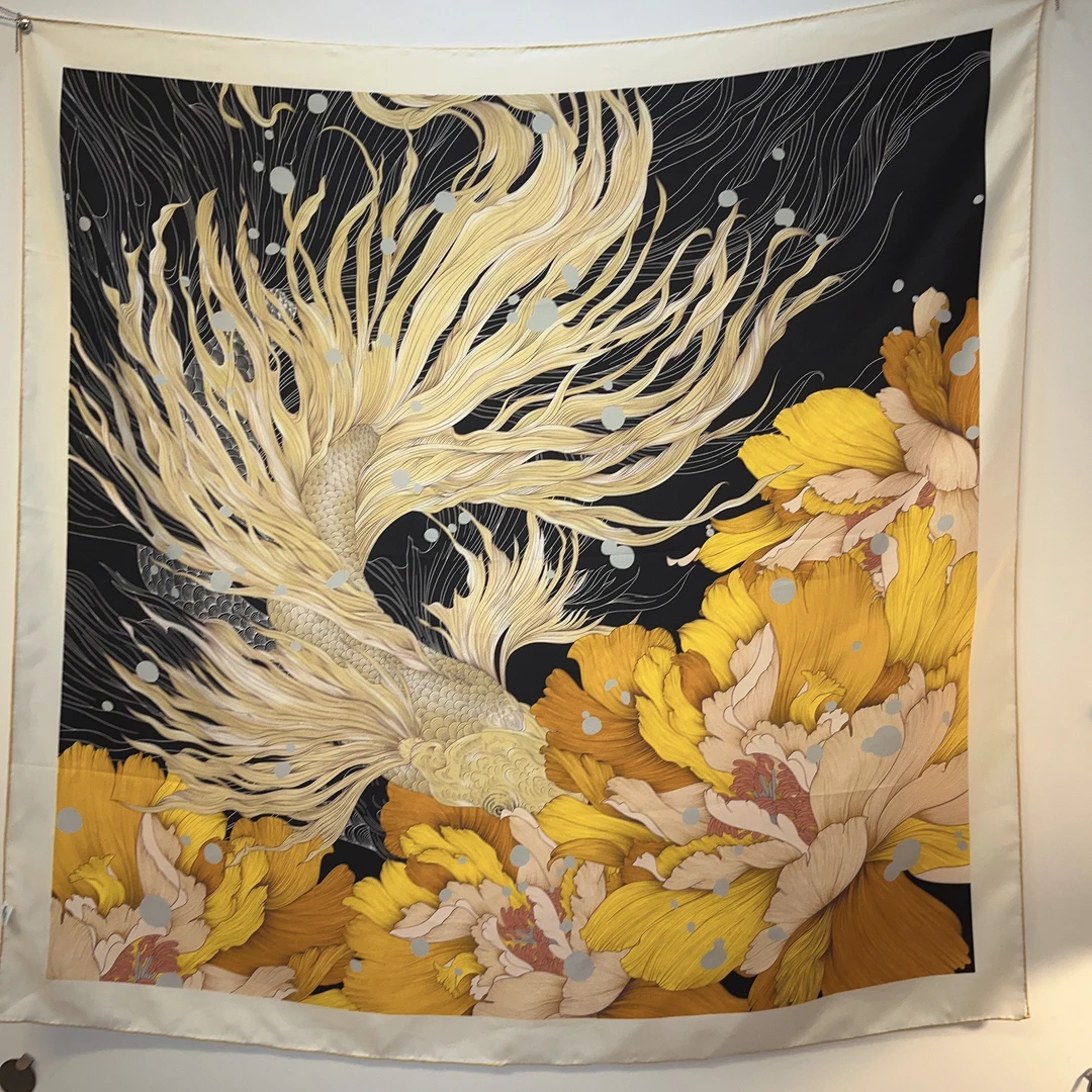 【精品斜纹】大鱼海棠双面桑蚕丝斜纹 方巾（88*88）