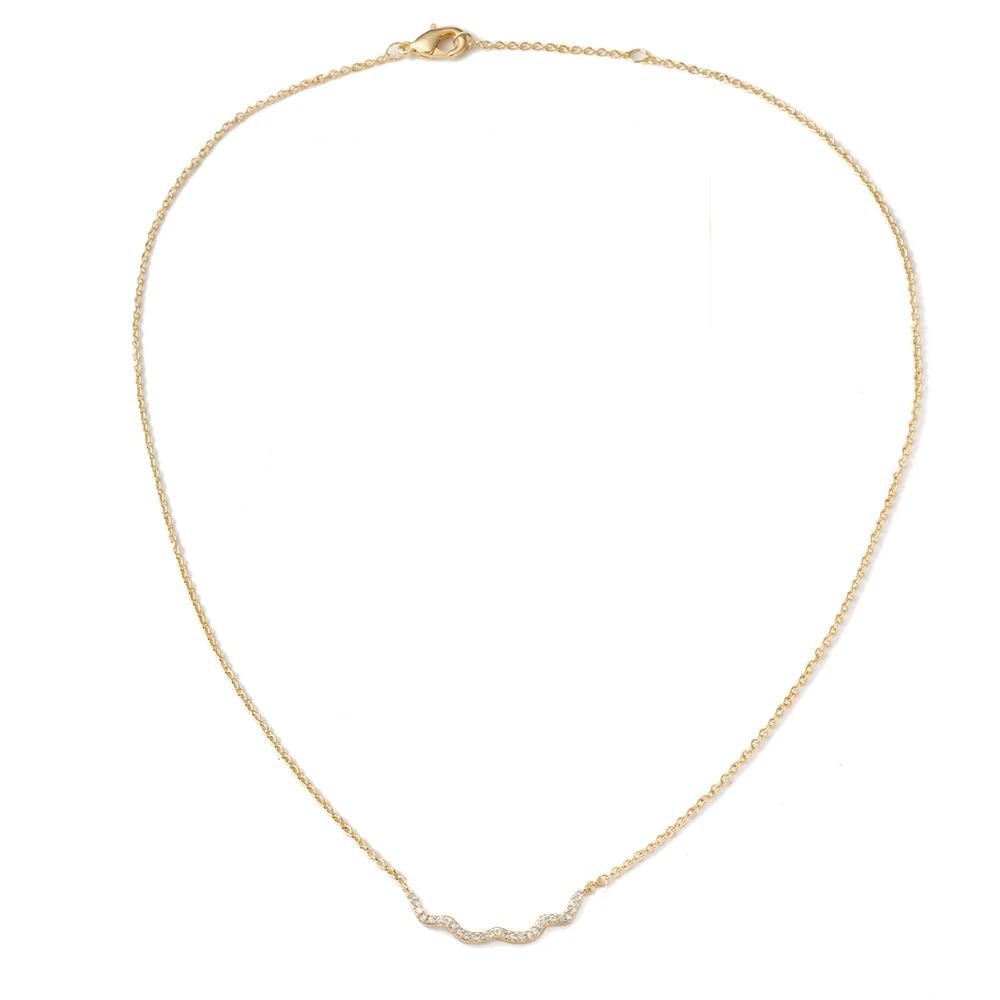 黄铜项链 欧美简约式波浪形镶锆石项链个性时尚超美金色锁骨链