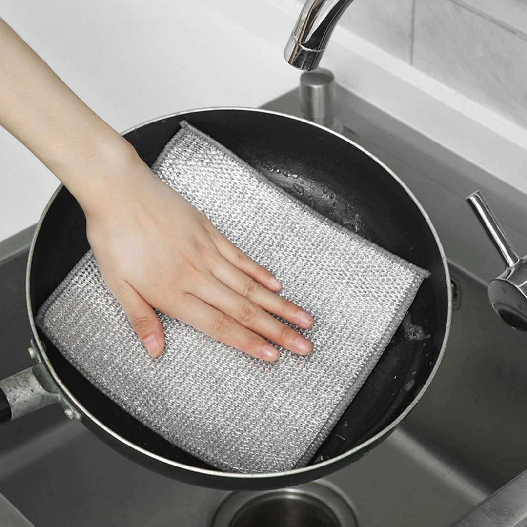 家用银丝抹布双面不沾油洗碗巾去污洗碗布厨房灶台擦锅钢丝球抹布