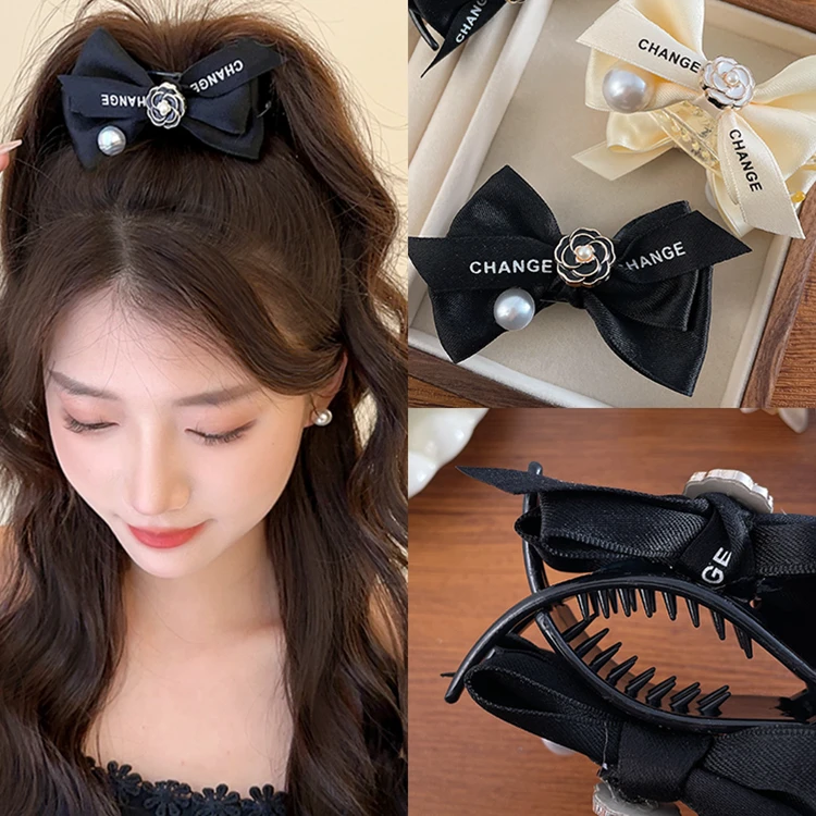 复古山茶花扎高马尾丸子头抓夹女2024新款高级感头饰发夹蝴蝶结