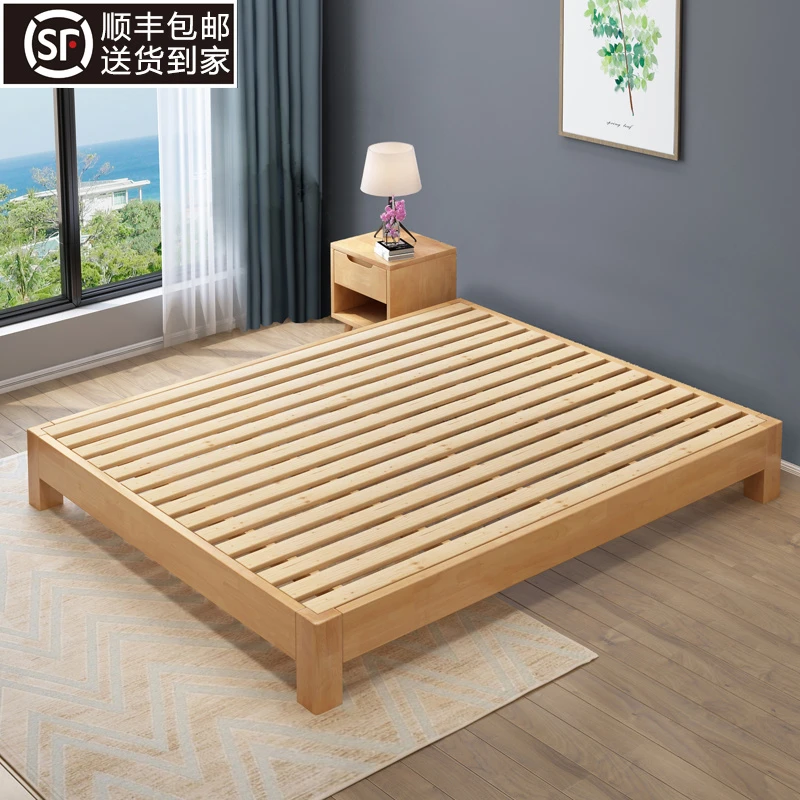 北欧榻榻米实木床现代简约日式轻奢民宿无靠背排骨架经济型双人床