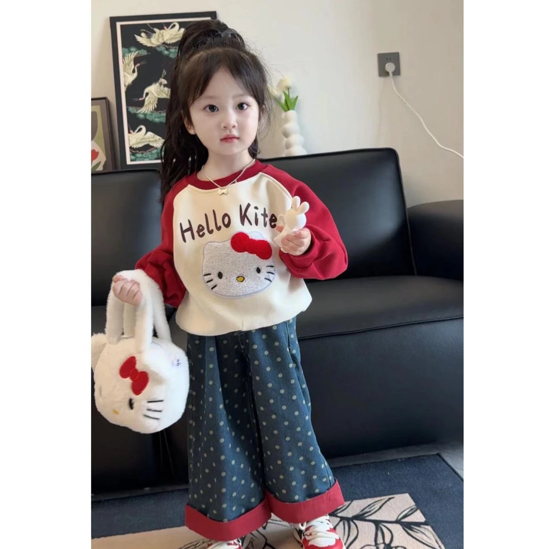 2024女童春秋新款卡通贴布拼色套装中小童韩版洋气百搭拼接两件套