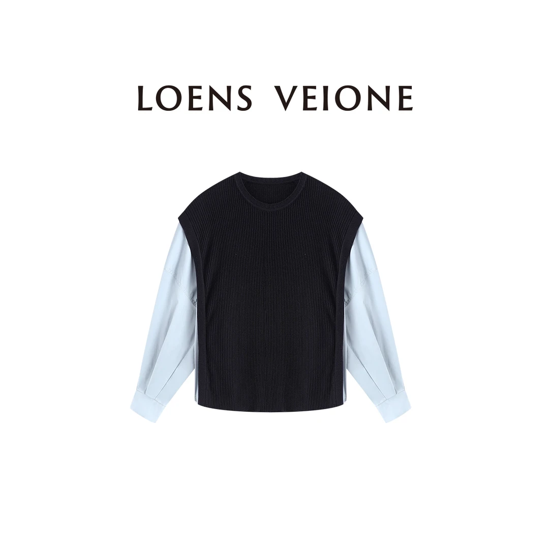 LOENS VEIONE/路斯威亚蓝色撞藏蓝假两件设计毛针织衫24CVDA0331N