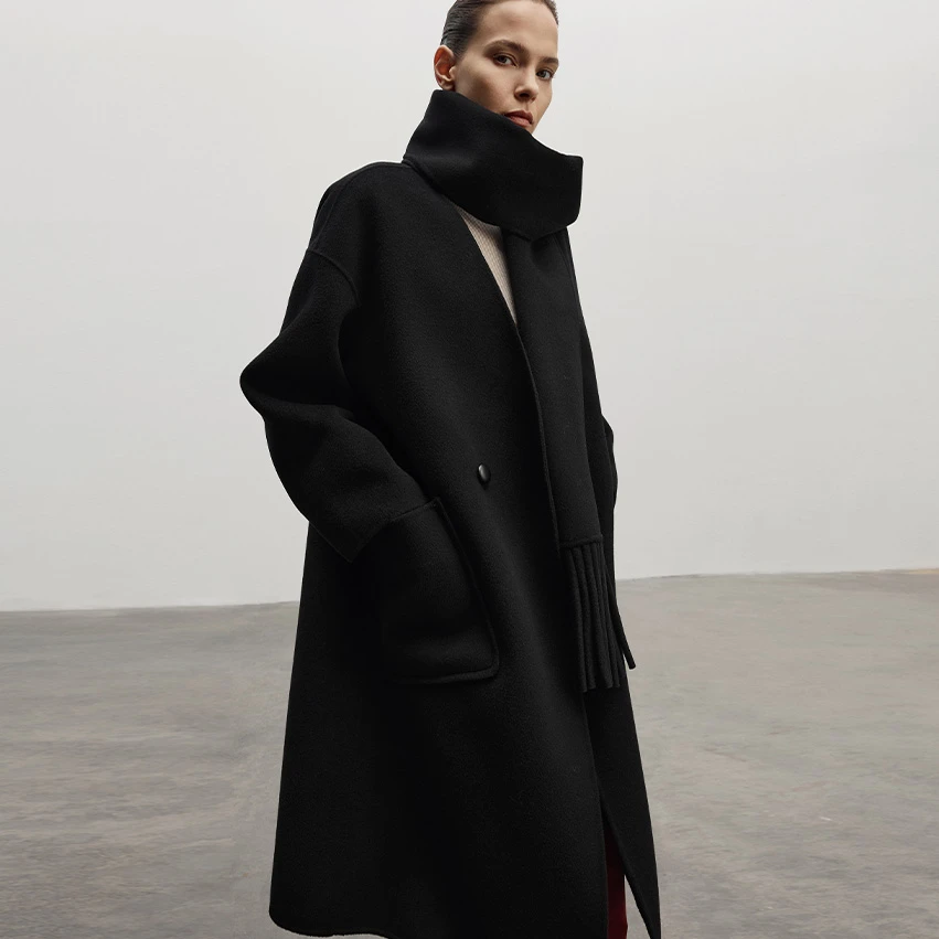 LOENS VEIONE/路斯威亚“洛洛利亚”100%羊毛围巾大衣24CVCK0003Y