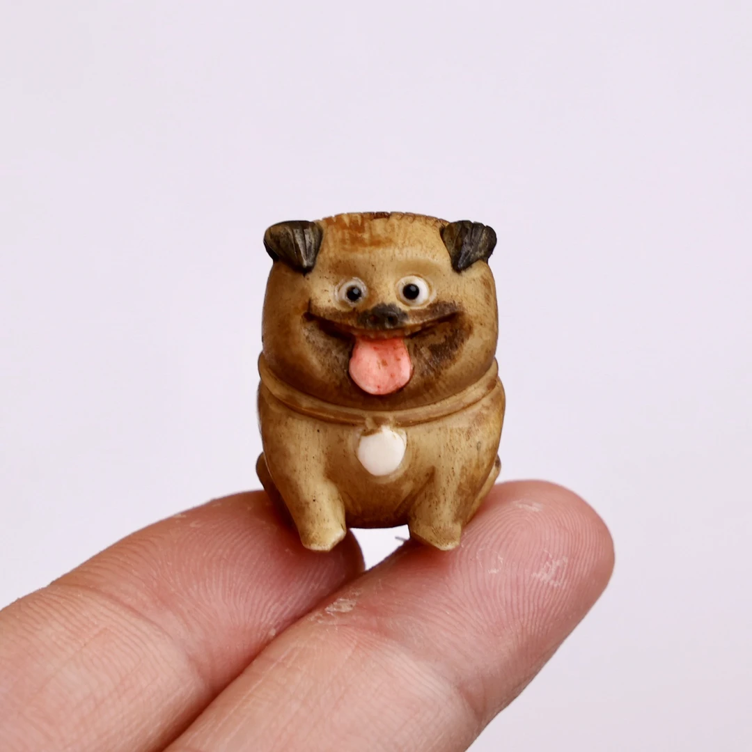 非金属木质吊坠 174鹿角雕刻根付巴哥犬法斗犬文玩手串手链配珠
