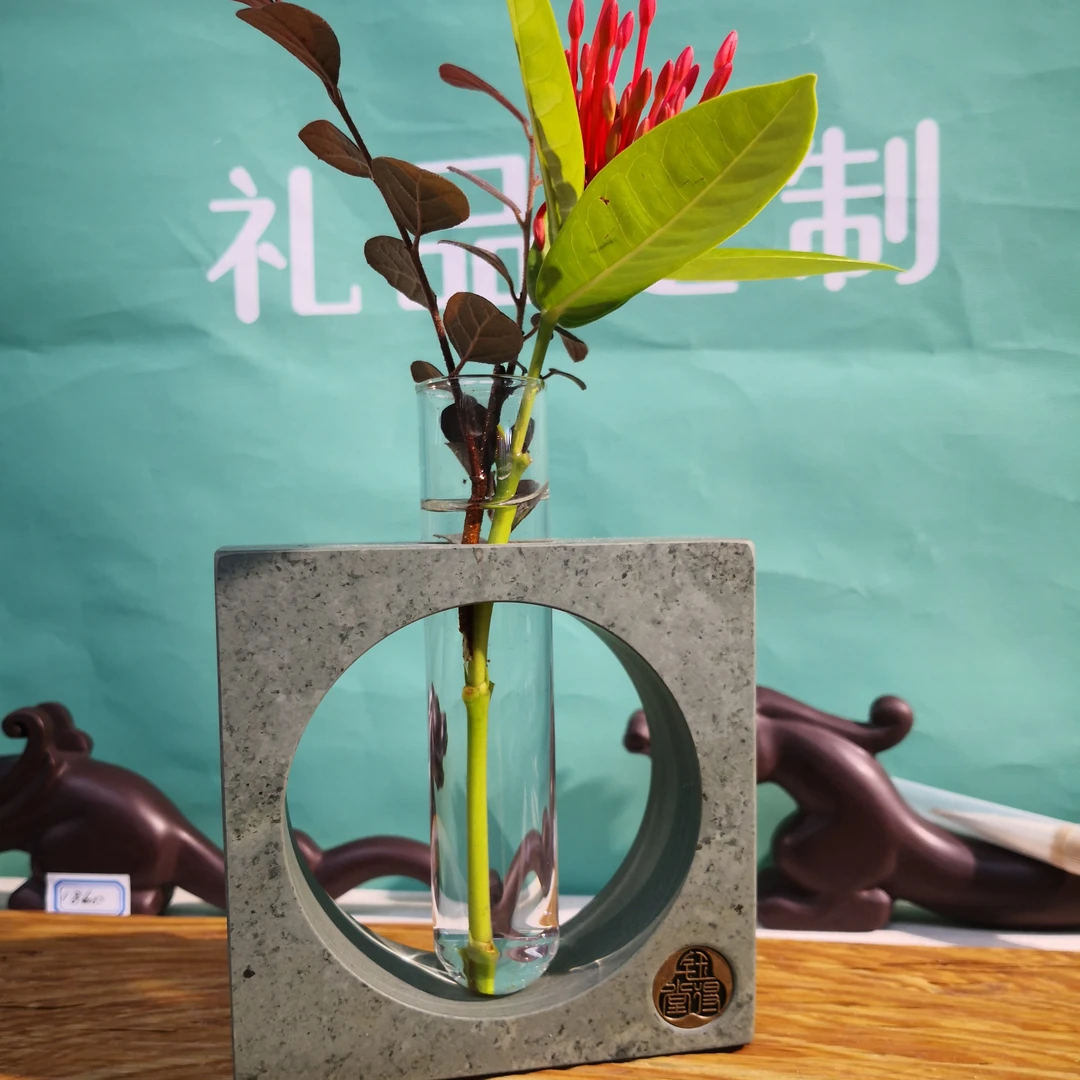 松花石花器禅意摆件