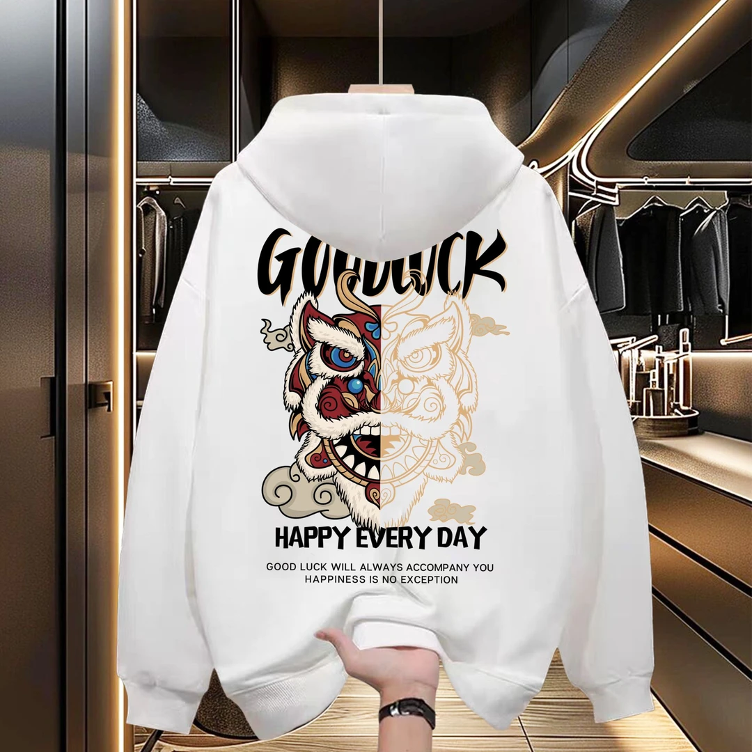 龙行大运 喜居麦秋冬季新款帽衫卫衣高端潮牌简约百搭休闲款卫衣