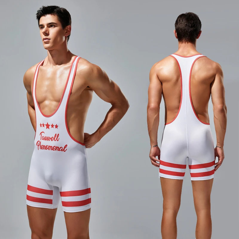 新款男士连体裤紧身弹力吊带背心性感连体平角泳裤健身运动摔跤服