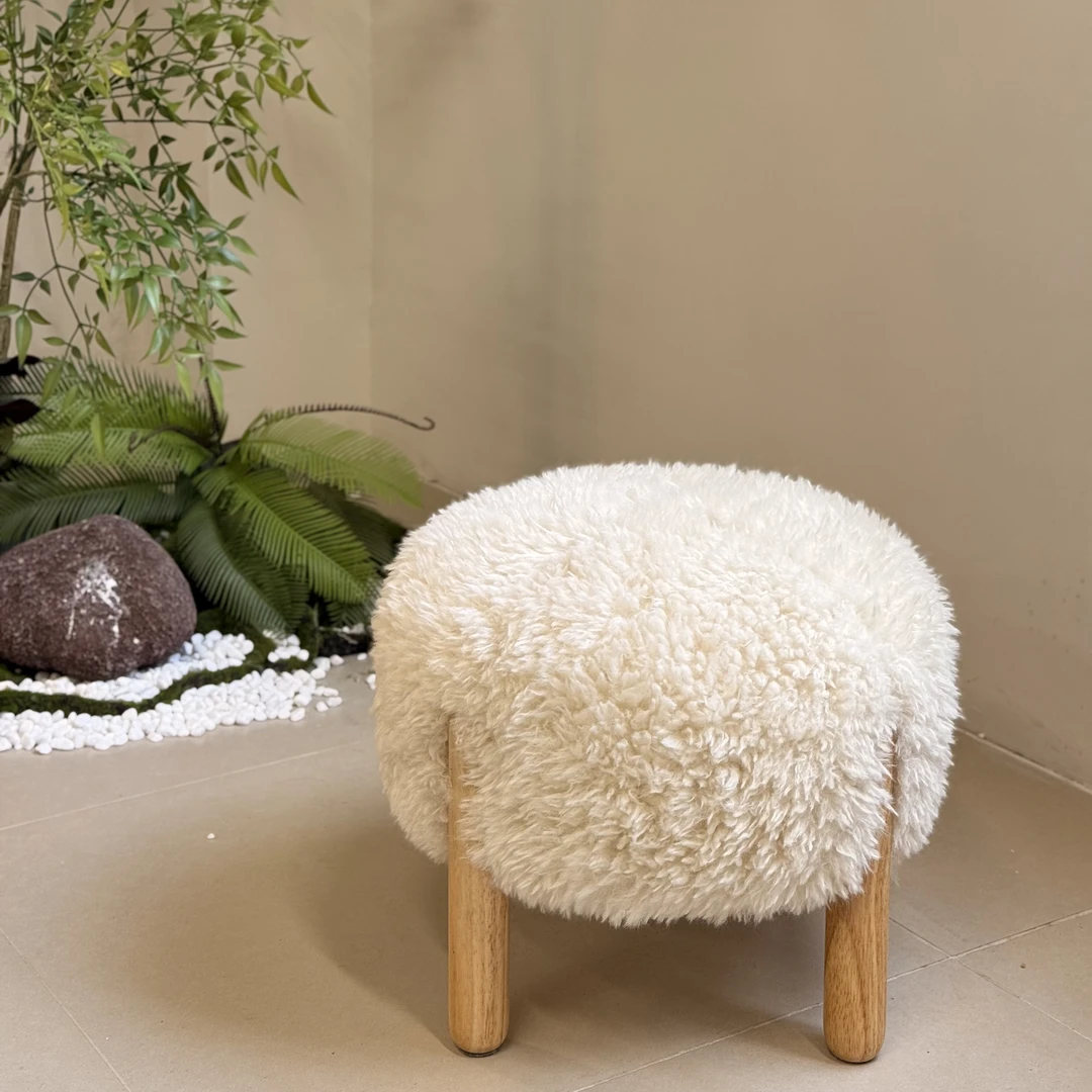 蘑菇凳 长绒毛客厅现代简约网红单人实木小圆凳沙发家用脚踏