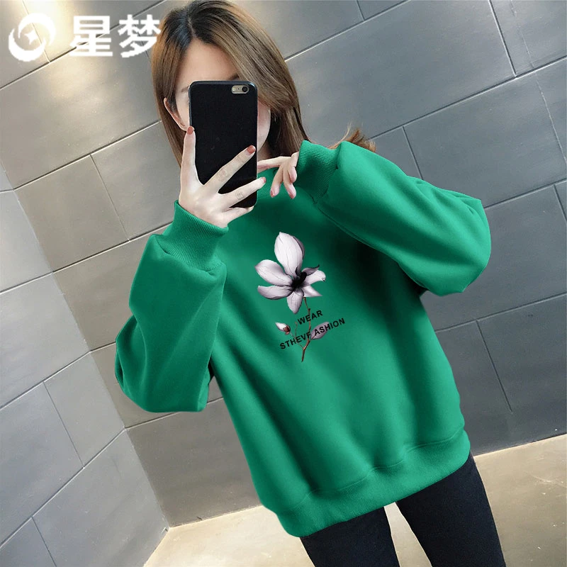 卫衣女装潮ins风秋冬季新款宽松加厚保暖复古长袖圆领上衣经典款