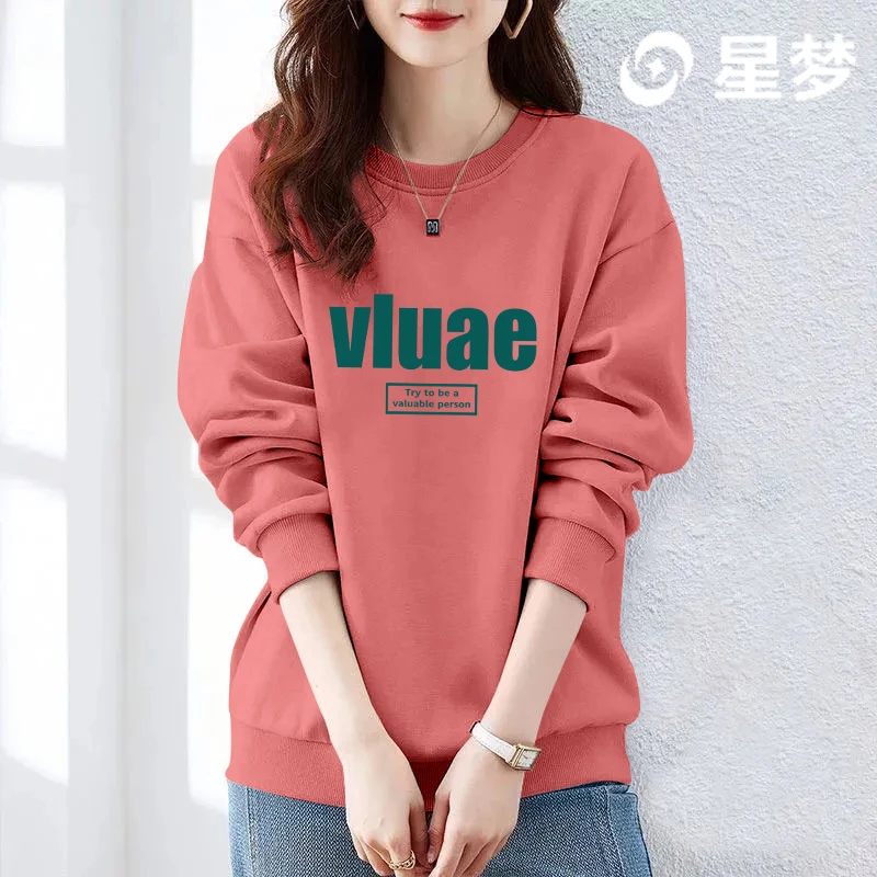 女装潮ins风新款宽松加厚复古长袖上衣2025早秋大码宽松圆领卫衣