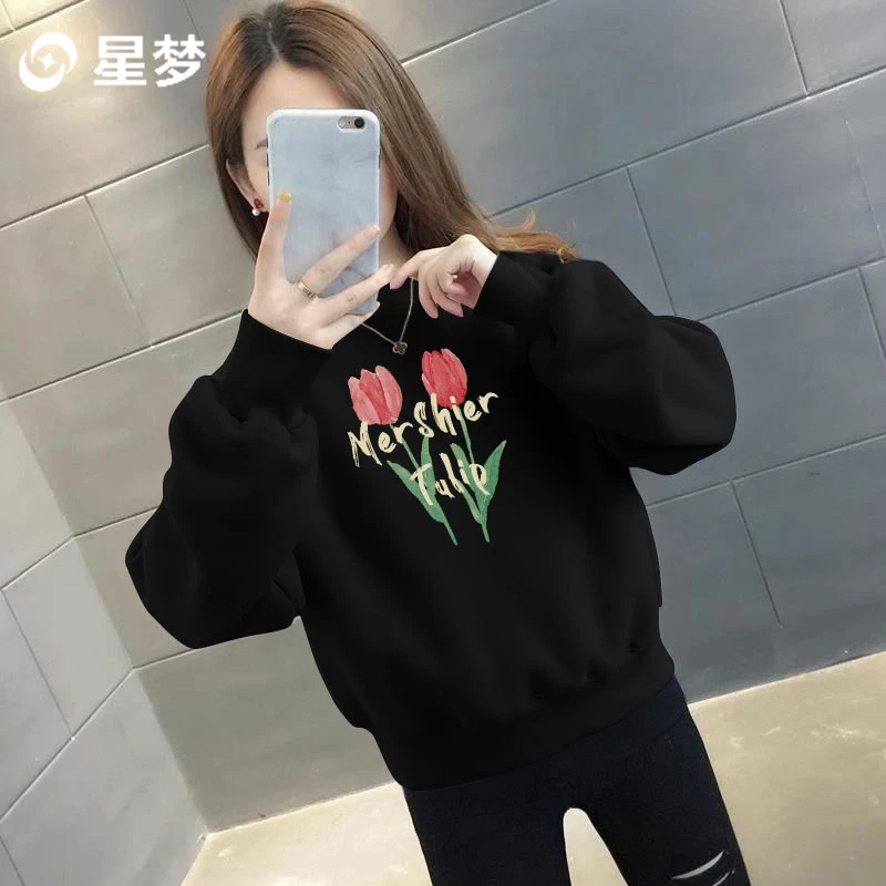 2024秋冬季保暖慵懒风时尚百搭印花上衣洋气女装长袖宽松圆领卫衣