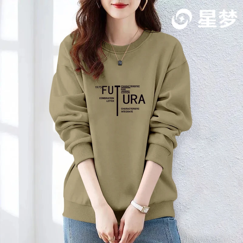 2025新款设计感精美印花卫衣女款秋冬圆领oversize慵懒风长袖上衣