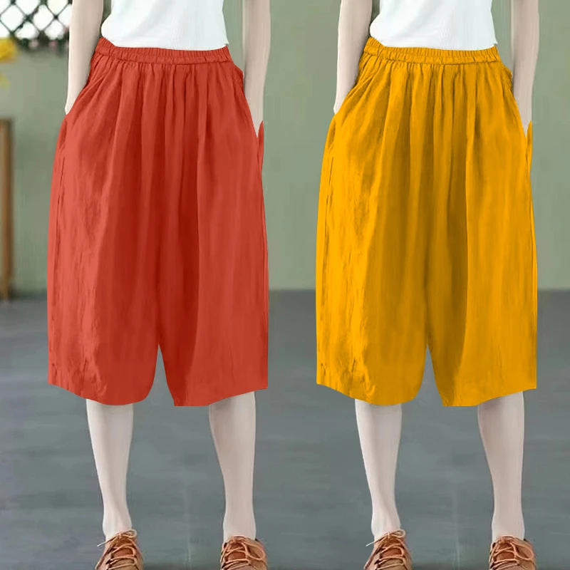 新中式七分阔腿裤女夏季薄款2025年新款雪纺冰丝凉凉纯色空调裤子