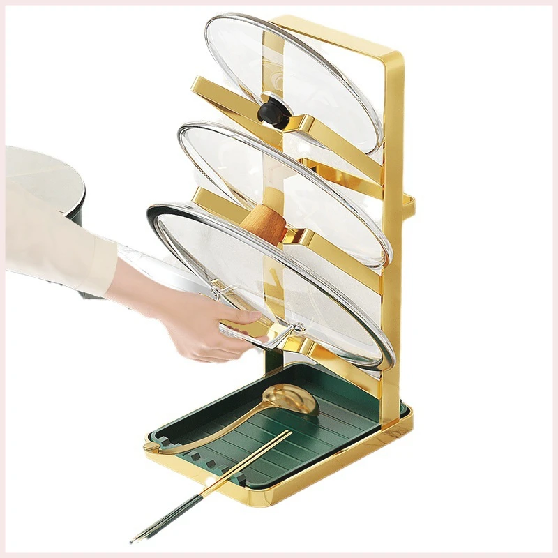 可拆卸免打孔锅盖架子直立式家用台面砧板菜板放置架锅铲托架S979