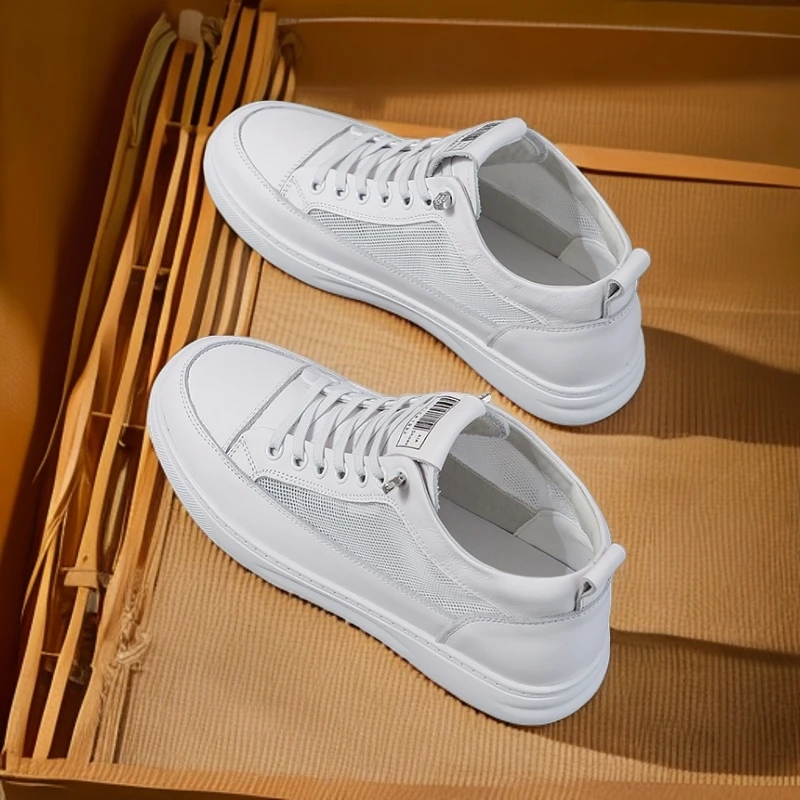 高帮小白鞋女网鞋2025夏季新款百搭真皮薄款平底大码板鞋软底舒适