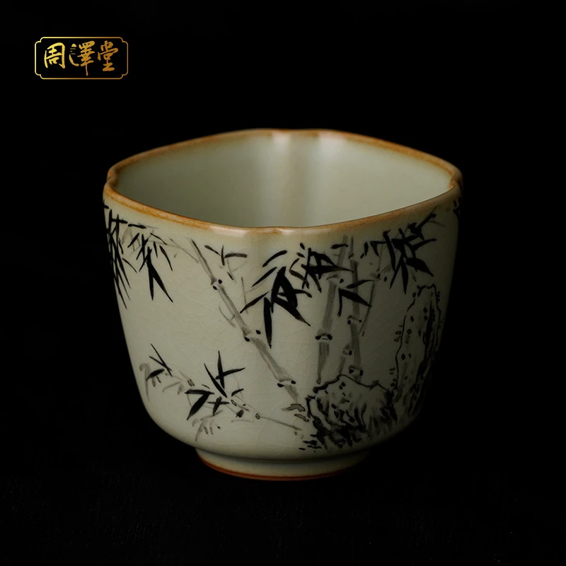 汝瓷省级工艺美术大师【潮州余秀华】手绘汝窑开片茶杯君子四方杯