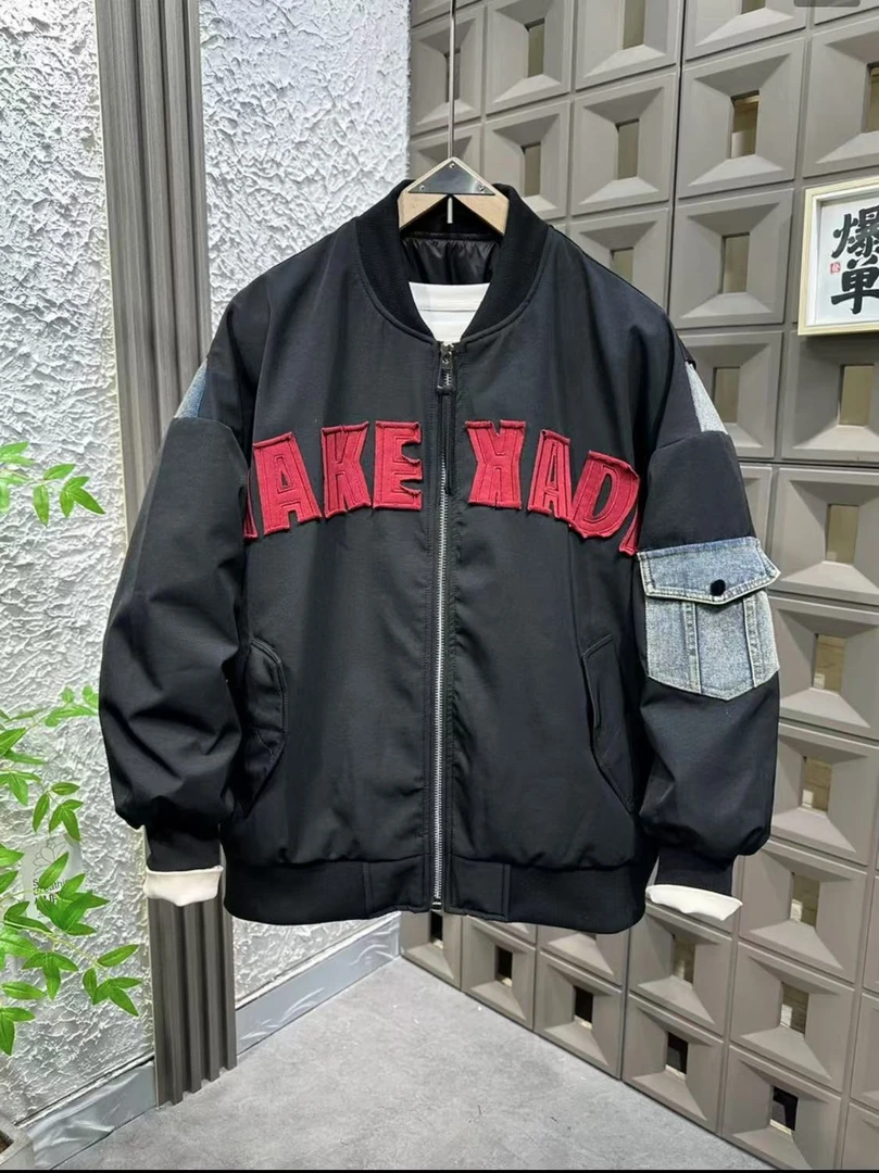 DY-8802#B0-新款潮牌美式棒球服加厚外套拼料保暖夹棉夹克