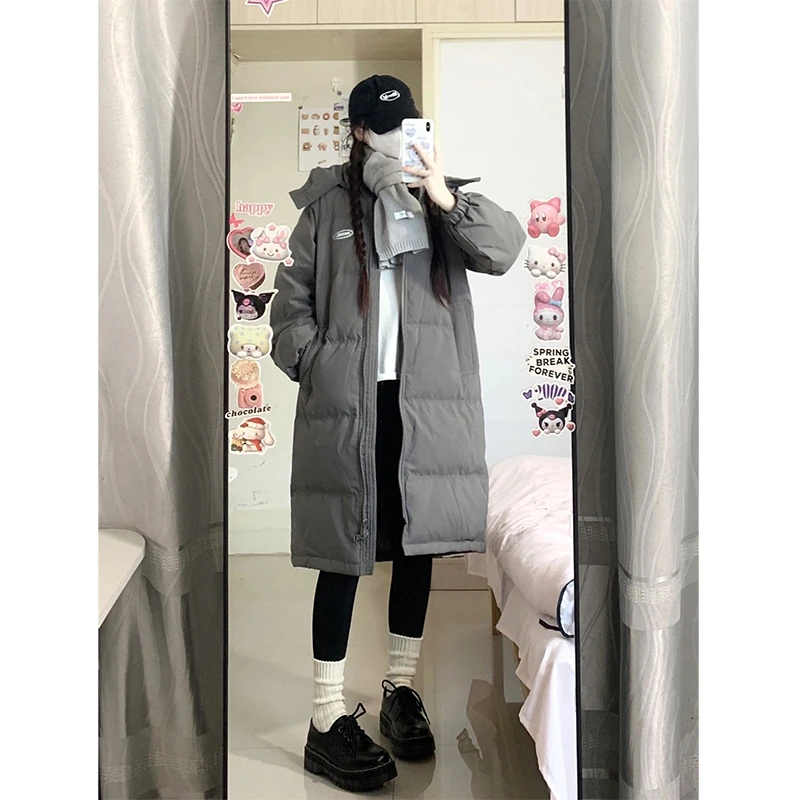 棉服女2025冬季新款中长款过膝韩系宽松简约百搭加厚棉衣棉袄外套