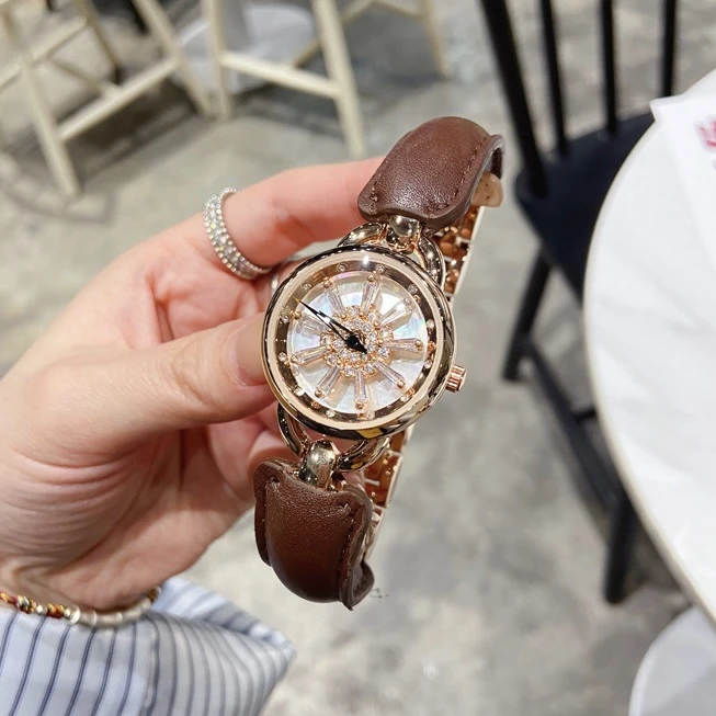 旋转浪漫雪花转运星复古时尚轻奢百搭镜面精致女士气质腕表