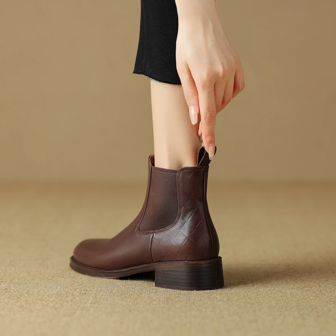 半坊手工女鞋|34-40|3.5cm|春秋复古风真皮粗跟百搭时尚牛皮短靴