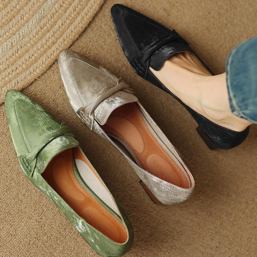 半坊手工女鞋|34-39码|4.5cm跟|法式复古尖头浅口粗跟国风单鞋女