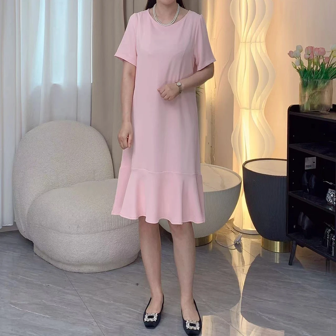 【连衣裙】夏季气质女显瘦大码百搭圆领纯色黑色夏季韩版简约