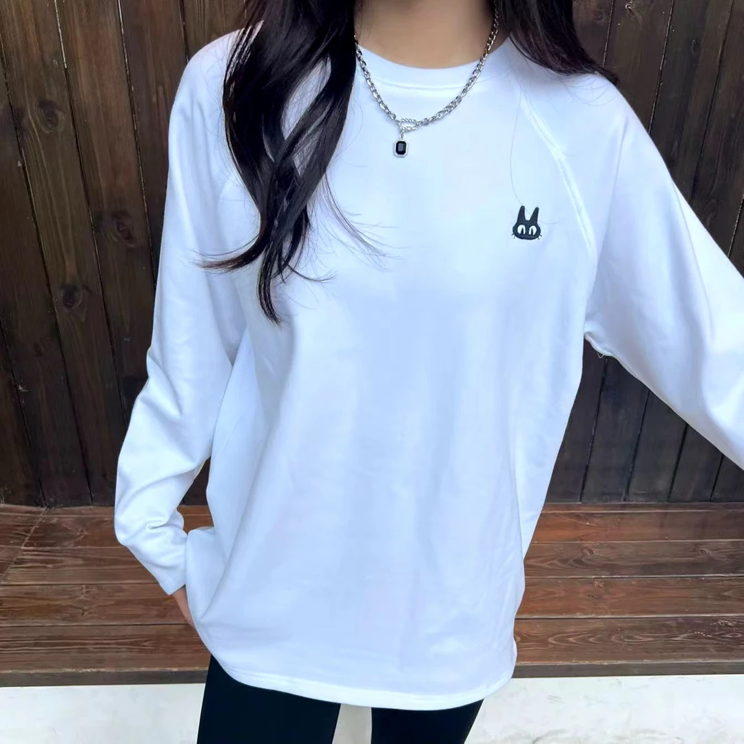 1816秋冬季新款圆领洋气刺绣卡通猫显瘦百搭加厚加绒T恤上衣女