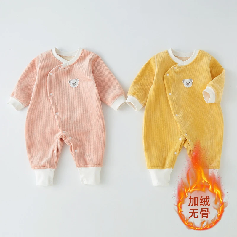 婴儿连体衣春秋冬加绒加厚新生儿衣服保暖一体绒哈衣宝宝爬服睡衣