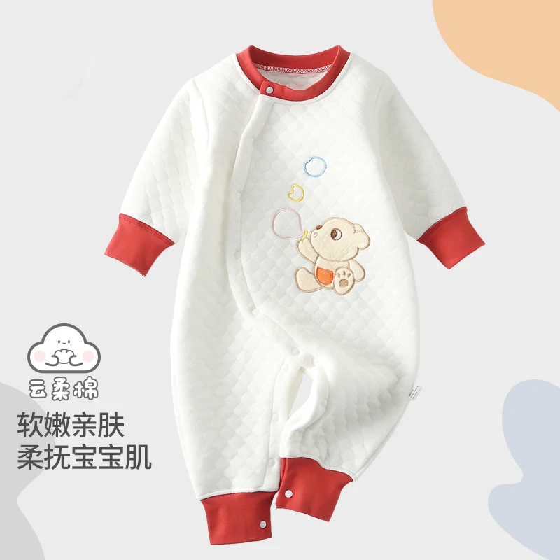 婴儿连体衣秋冬夹棉宝宝秋装外出衣服新生儿冬装保暖哈衣爬服睡衣