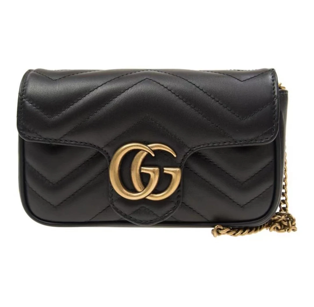 99新 GUCCI/古驰 黑金马蒙mini链条包