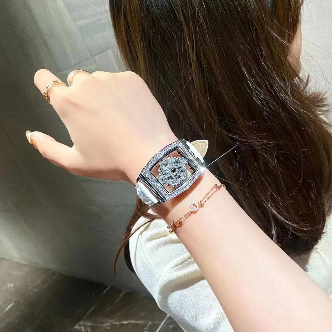 时来运转扑克女神手表女款女士2023新款女式小众轻奢满钻方形腕表