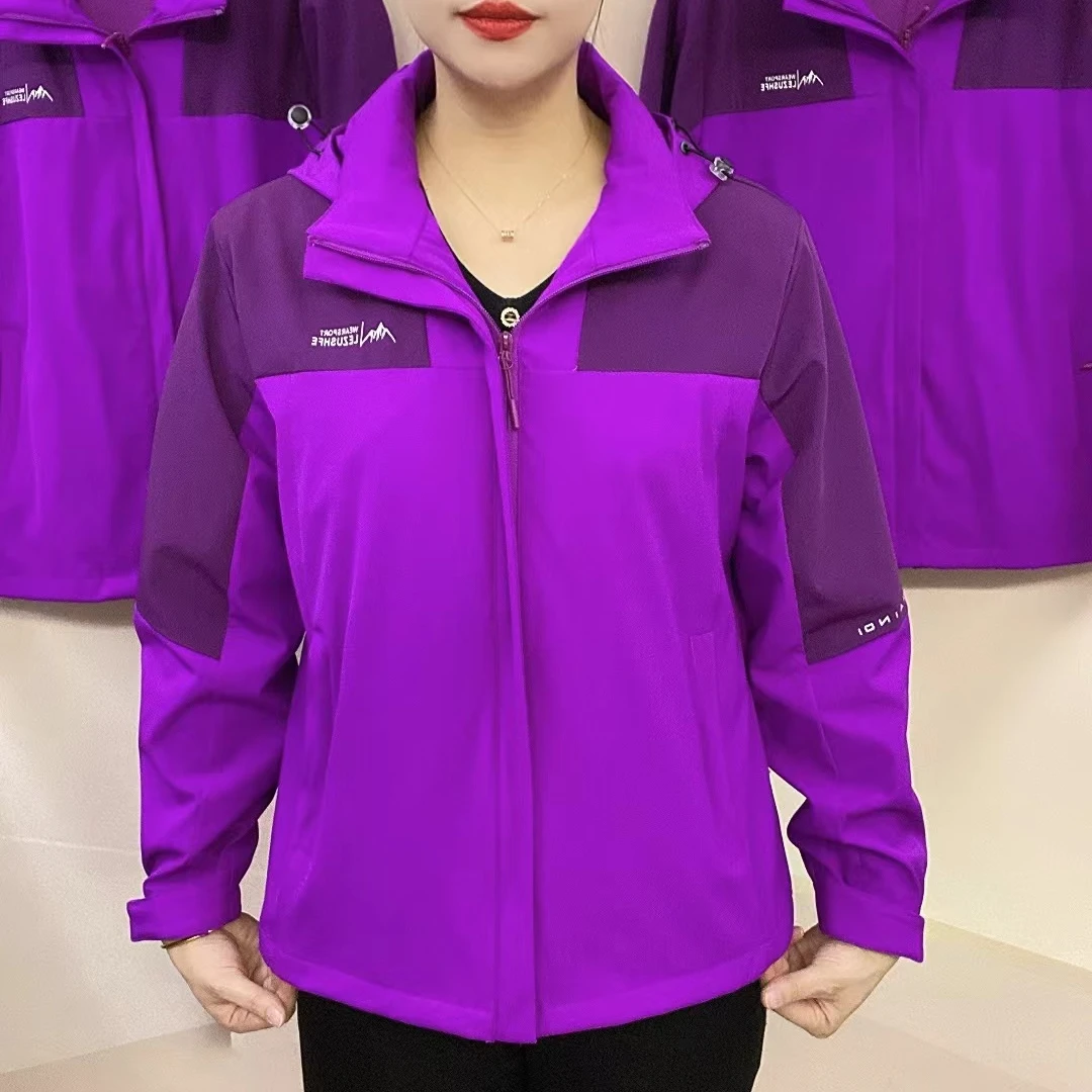 春秋连帽冲锋衣外套户外休闲运动女士透气防风百搭上衣9407