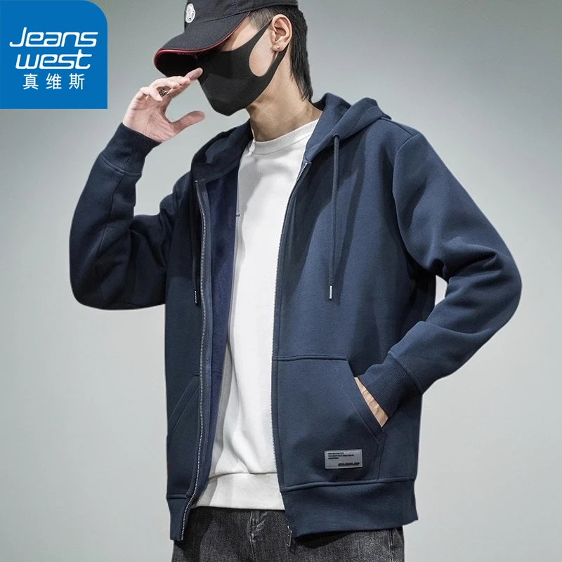 Jeanswest/真维斯真维斯2024秋冬新款男宽松开衫拉链卫衣大码男士