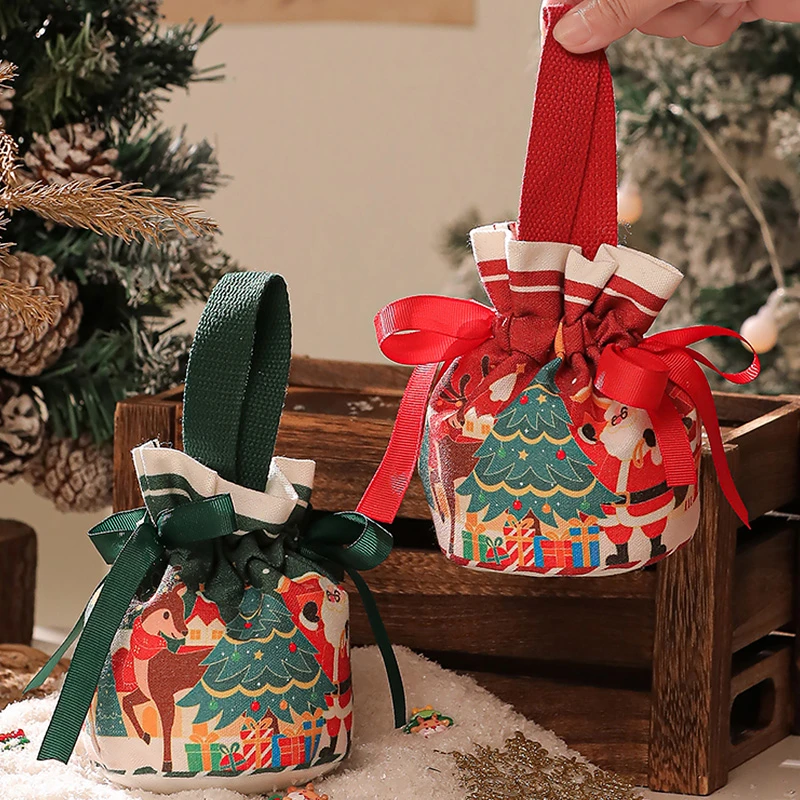 圣诞节礼品袋平安夜苹果盒子包装礼盒帆布装饰儿童平安夜礼物袋子