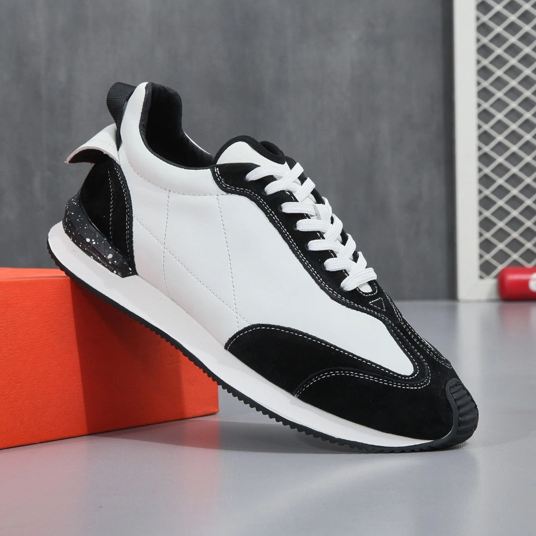 日系小众原创运动休闲2023新款春季潮鞋男真皮黑白撞色慢跑阿甘鞋