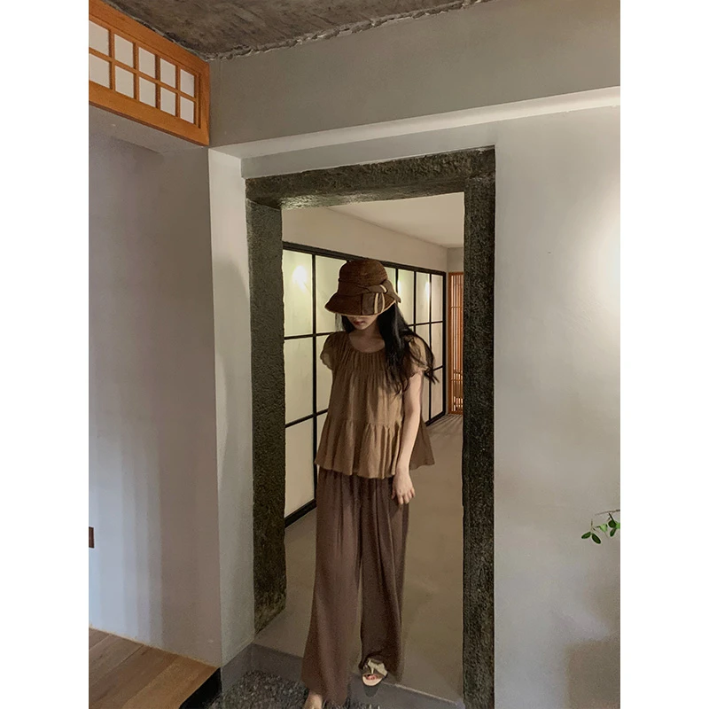 （清仓款NO退NO换）“轻松点儿”夏季休闲舒适素雅自带纹理感阔腿长裤