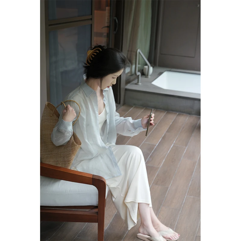 ZNG SHOP（清仓款 NO退NO换）“关岛”清透苎麻衬衣_脚踝针织吊带裙