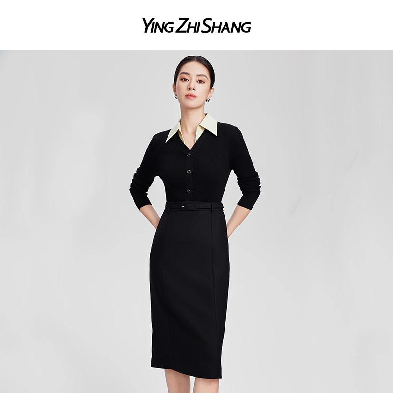 赢智尚2024春季新款气质黑色轻奢连衣裙高级时尚通勤显瘦ZF02935