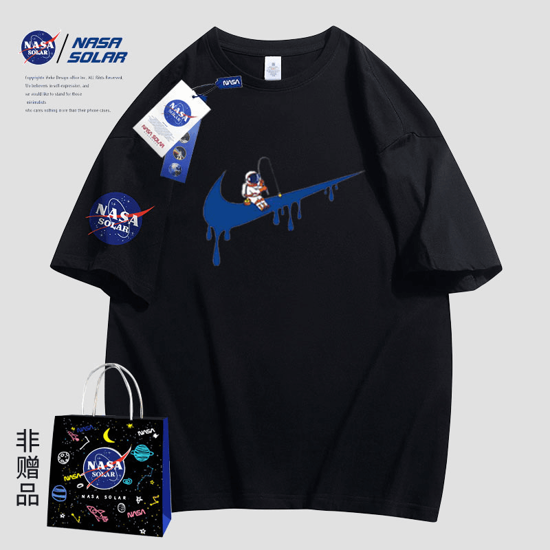 NASA联名潮2023夏季新款NASA宇航员纯棉T恤ins潮宽松男女情侣青春