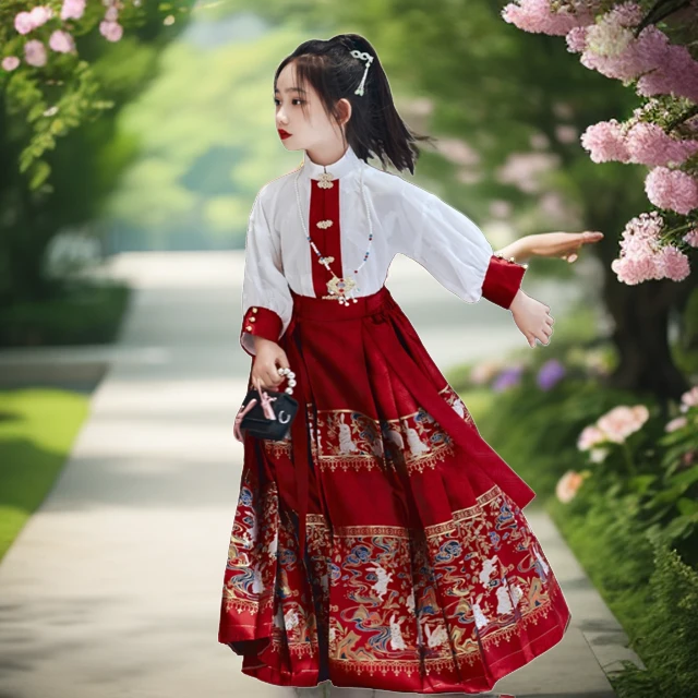 明制改良汉服女童马面裙儿童春夏季唐装民族古风汉服春秋套装款