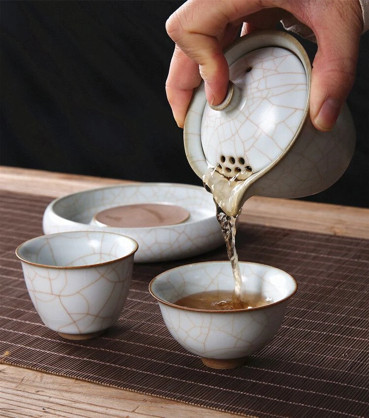 景德镇开片汝窑快客杯便携式旅行茶具泡茶杯 公司节庆送礼定制
